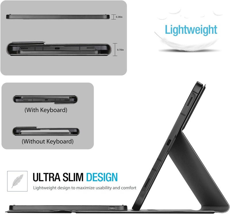 Procases Galaxy Tab S8 Plus/S7 Fe/S7 Plus Keyboard Case 12.4", Slim Lightweight Cover With Magnetically Detachable Wireless Keyboard For Samsung X800/X806/T970/T975/T976/T978/T730/T736 -Black - Image 5