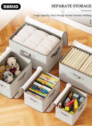 3 Pack Closet Storage Box with Zipper Lid, Dust Proof Attic Fabric Storage Box, Foldable Closet Storage Bins with Durable Handles, Wardrobe Clothes Organizer with Lid, Storage Basket for Seasonal Garment Organizer for Home, Closet, Office - view 3