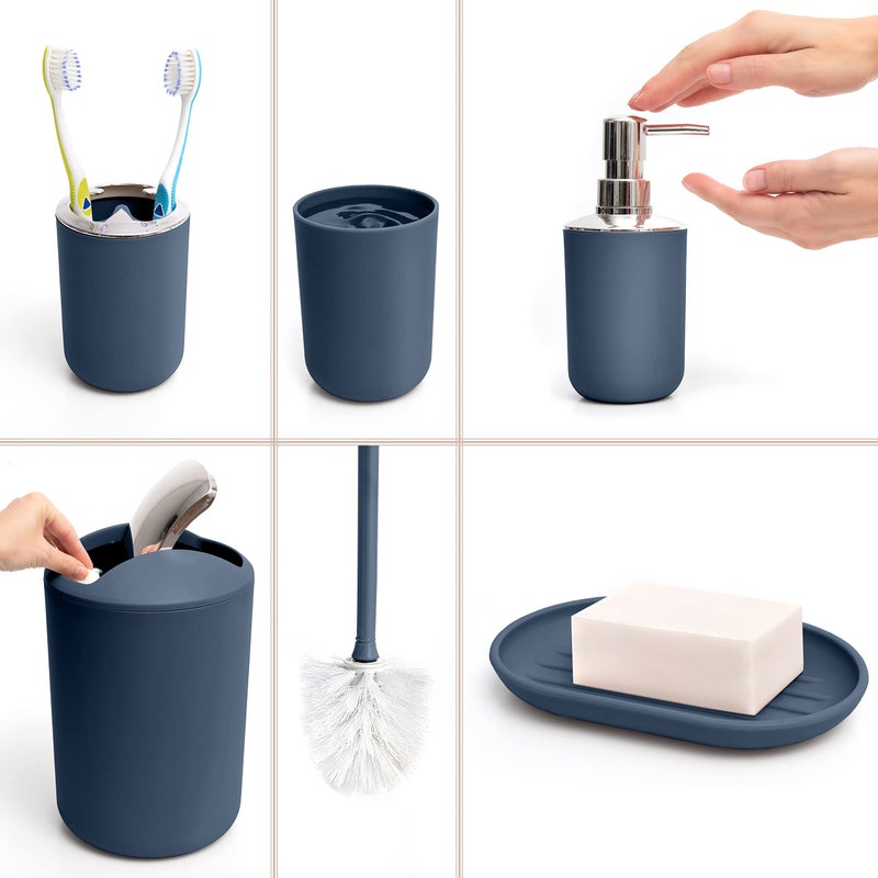 Moss & Stone 6 pcs Bathroom Accessories Set, Bathroom Decor Sets Includes Soap Dispenser, Toothbrush Holder, Toothbrush Cup, Soap Dish, A Complete Bathroom Accessories Blue Set - Image 4