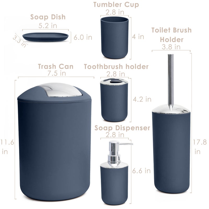 Moss & Stone 6 pcs Bathroom Accessories Set, Bathroom Decor Sets Includes Soap Dispenser, Toothbrush Holder, Toothbrush Cup, Soap Dish, A Complete Bathroom Accessories Blue Set - Image 2
