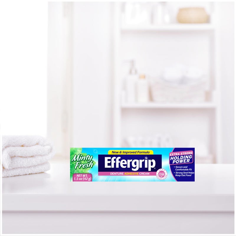 Effergrip Denture Adhesive Cream, Minty Fresh, 1.5 Oz, Zinc-Free Formula with Extra Strong Grip - Image 5