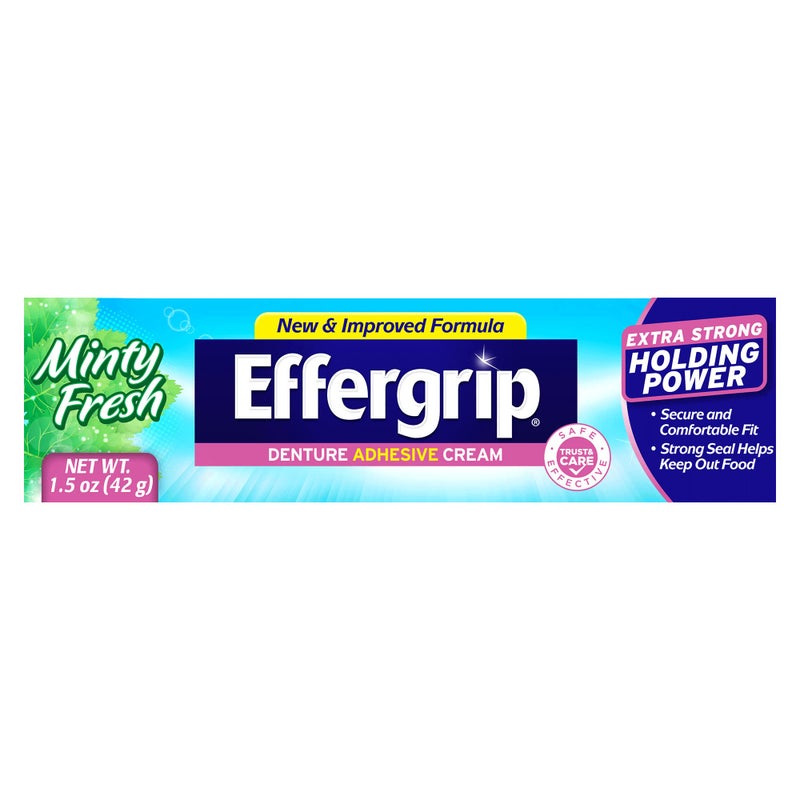 Effergrip Denture Adhesive Cream, Minty Fresh, 1.5 Oz, Zinc-Free Formula with Extra Strong Grip - Image 1
