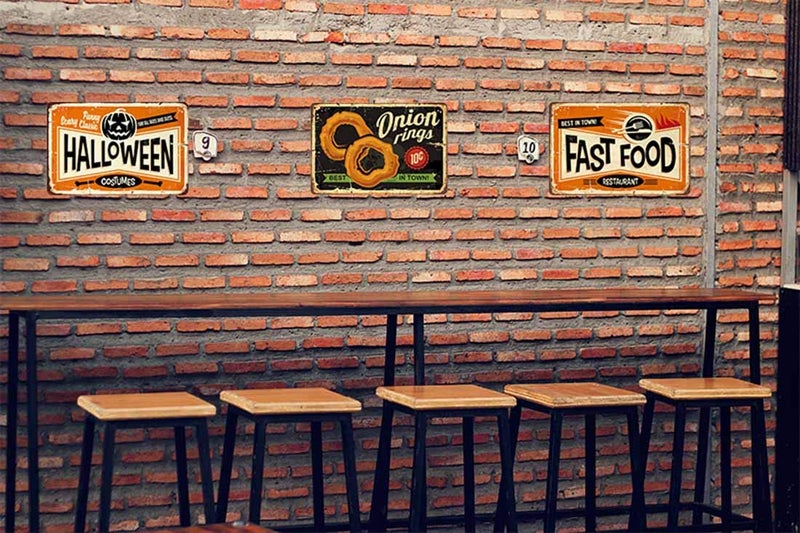 AOYEGO Onion Rings Tin Sign,Restaurant Fast Delicious Food Best in Town Black Vintage Metal Tin Signs for Cafes Bars Pubs Shop Wall Decorative Funny Retro Signs for Men Women 8x12 Inch - Image 4