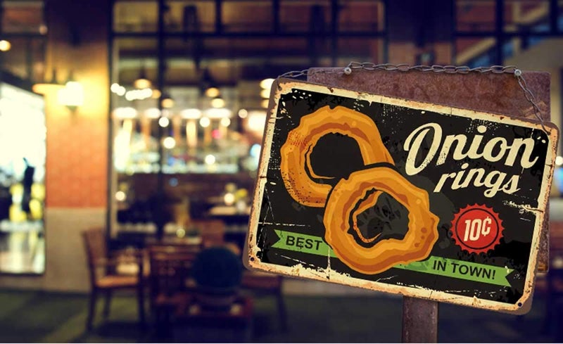 AOYEGO Onion Rings Tin Sign,Restaurant Fast Delicious Food Best in Town Black Vintage Metal Tin Signs for Cafes Bars Pubs Shop Wall Decorative Funny Retro Signs for Men Women 8x12 Inch - Image 3