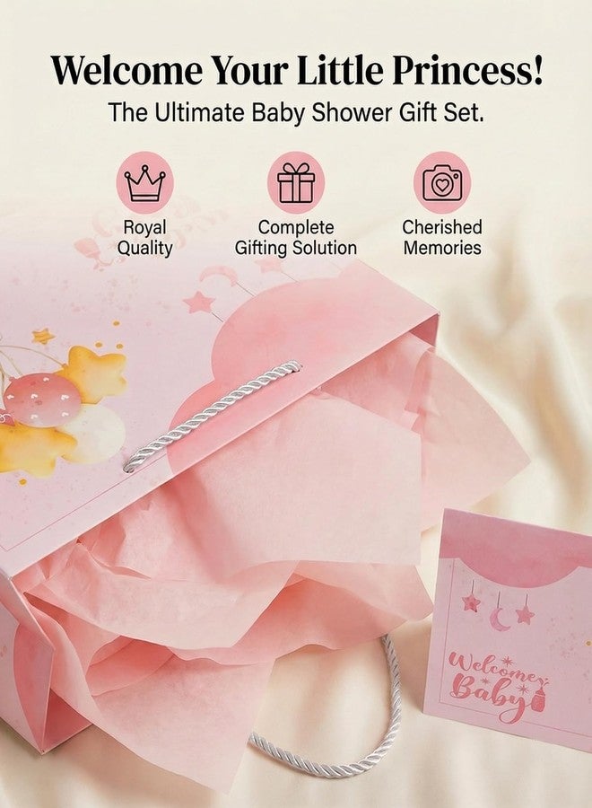 GFInYHM Baby Girl Gift Bag with Tissue Paper & Card, 13" Large Pink Bear Gift Bag for Baby Showers, Newborn Welcome & Birthdays - Image 2