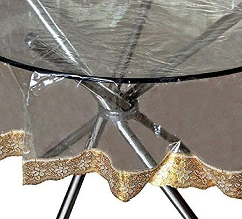 Kuber Industries PVC Golden Lace Round Table Cloth60 Inch Idol for Tea Coffee table Gold - Image 4