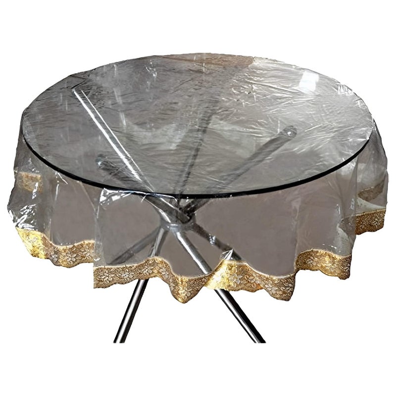 Kuber Industries PVC Golden Lace Round Table Cloth60 Inch Idol for Tea Coffee table Gold - Image 2