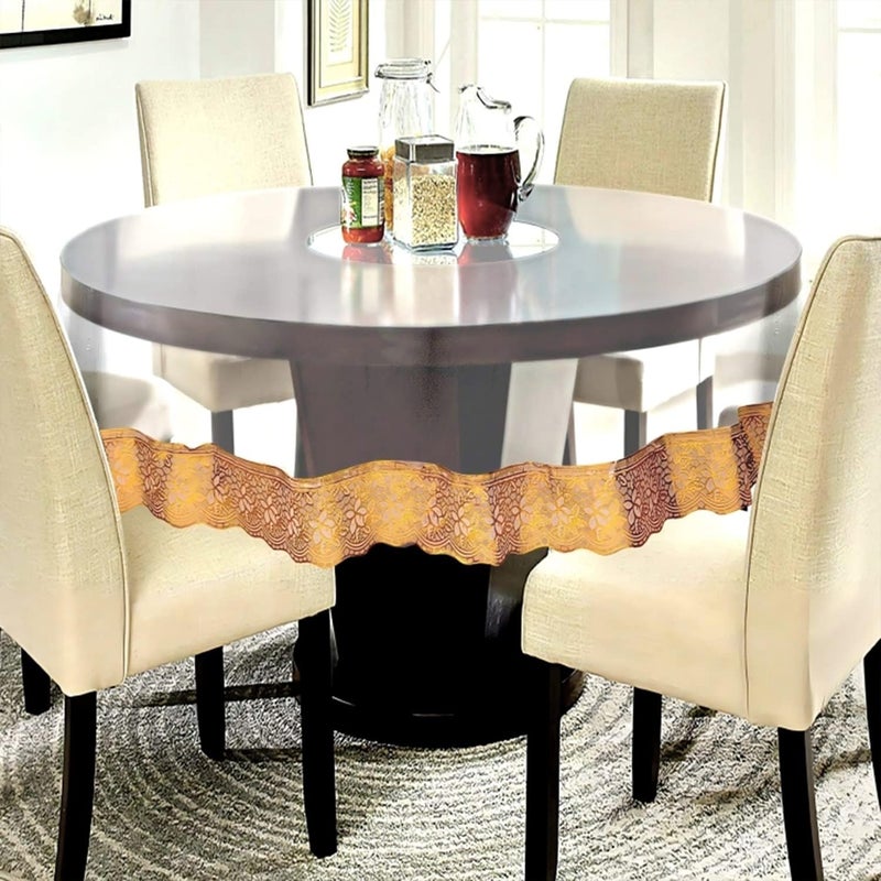 Kuber Industries PVC Golden Lace Round Table Cloth60 Inch Idol for Tea Coffee table Gold - Image 1