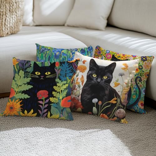CQM 4 PCs Pillow Covers 18x18, Garden Cat Throw Pillow Covers, Cat Decor for Cat Lovers, Pillow Cases Cat Lover Gifts Decorative Pillow Protectors Living Room Bathroom Home Decor for Cushion Car Bed - Image 4