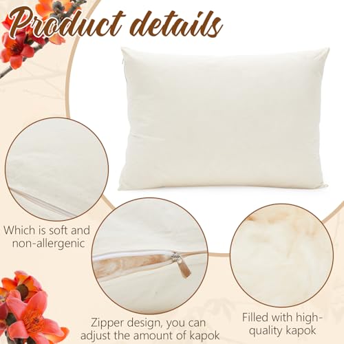 Leinuosen 1 Pack Organic Kapok Pillow 26" x 20" Natural Kapok Fiber Filled Sleeping Pillows with Breathable Cotton Shell, Adjustable Height Soft and Supportive for Comfort Sleeping(Classic) - Image 3