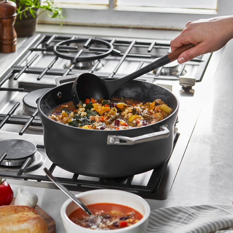 STAUB Soup Ladle, Perfect for Serving Hot Soup, Portion Batter for Pancakes, and Sauce Pasta, Durable BPA-Free Matte Black Silicone, Acacia Wood Handles, Safe for Nonstick Cooking Surfaces - Image 2