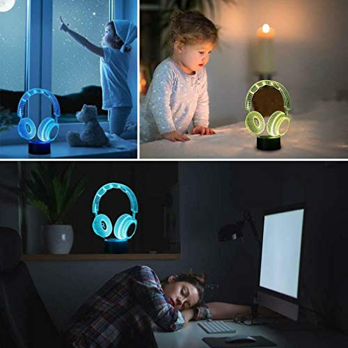 AZIMOM Headphone Headset 3D Illusion Lamp 16Color Night Light,Smart Touch Sensor & Remote Control Bedside Lamps Home Decoration Kids Boys Girls Women Birthday Gifts - Image 5