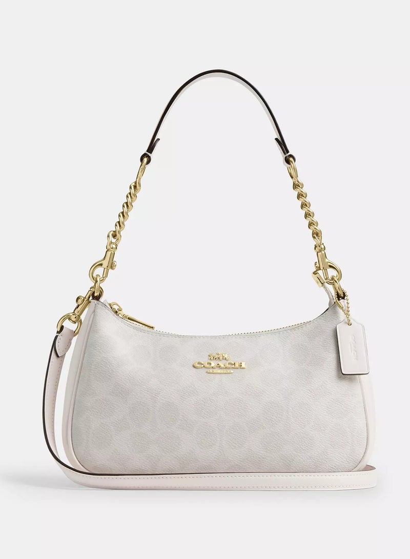 coachoutlet Coach Teri Women's Shoulder Bag In Signature Canvas, Women's Hand Bag, Women's Hobo Bag, Women's Tote Bag, Women's Travel Bag, White- 24cm  - Image 1
