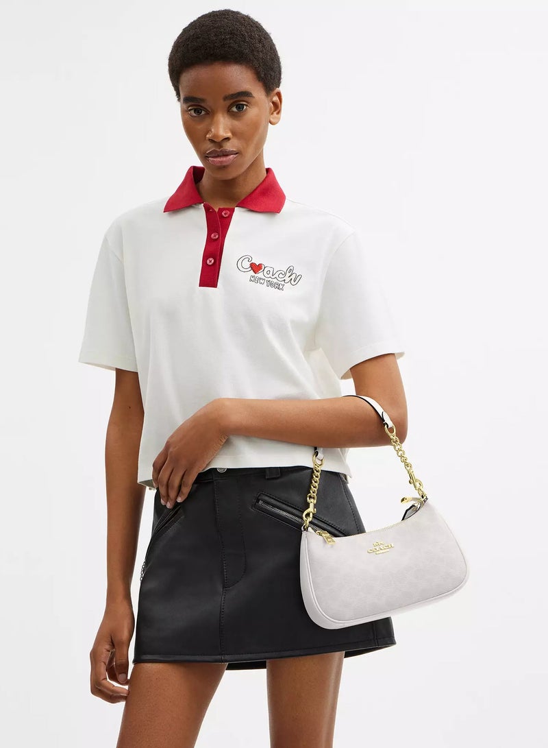 coachoutlet Coach Teri Women's Shoulder Bag In Signature Canvas, Women's Hand Bag, Women's Hobo Bag, Women's Tote Bag, Women's Travel Bag, White- 24cm  - Image 2