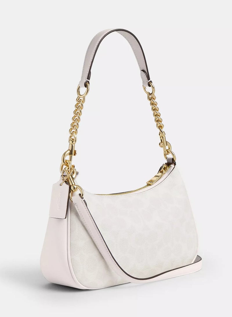 coachoutlet Coach Teri Women's Shoulder Bag In Signature Canvas, Women's Hand Bag, Women's Hobo Bag, Women's Tote Bag, Women's Travel Bag, White- 24cm  - Image 4