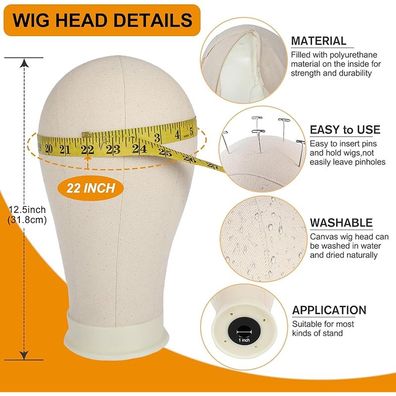 PWEOUKE 22 Inch Canvas Head for Wigs with Tripod ,Height Adjustable Wig Stand Tripod with Canvas Block Wig Head,Manikin Head Block Set for Cosmetology with Wig Stand and Storage Bag 22 Inch - Image 3