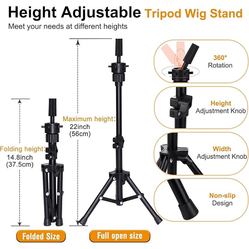PWEOUKE 22 Inch Canvas Head for Wigs with Tripod ,Height Adjustable Wig Stand Tripod with Canvas Block Wig Head,Manikin Head Block Set for Cosmetology with Wig Stand and Storage Bag 22 Inch - Image 4