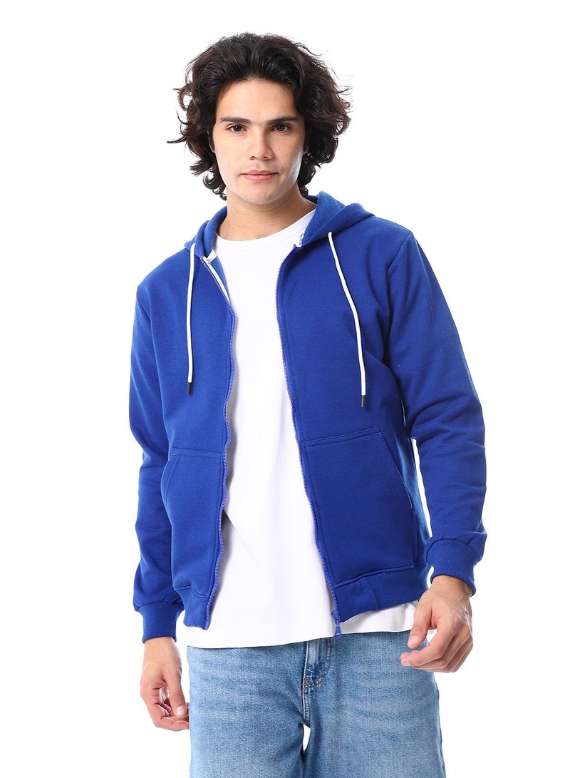 Andora Zipper Closure Hooded Fleeced Sweatshirt_Royal Blue - Image 1