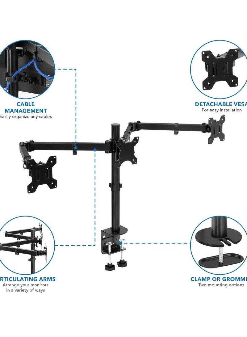 ELTRAZONE Triple Monitor Desk Mount for 13 to 24 Inch Screens Adjustable 3 Monitor Stand with Heavy-Duty Clamp and Grommet Base Full Motion Swivel Tilt and Rotation Space-Saving Ergonomic Solution for Office Workstations or Gaming Setups - Image 5