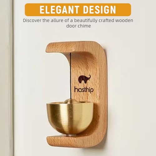 HASTHIP® Beech Wooden Door Chime with Brass Bell, Dopamine Door Bell for Home, Self-Adhesive Magnetic Doorbell, Serene Acoustic for Home & Shop, Shopkeepers Door Chime, Ideal Housewarming Gift - Image 4
