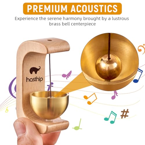 HASTHIP® Beech Wooden Door Chime with Brass Bell, Dopamine Door Bell for Home, Self-Adhesive Magnetic Doorbell, Serene Acoustic for Home & Shop, Shopkeepers Door Chime, Ideal Housewarming Gift - Image 3