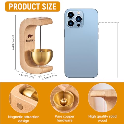 HASTHIP® Beech Wooden Door Chime with Brass Bell, Dopamine Door Bell for Home, Self-Adhesive Magnetic Doorbell, Serene Acoustic for Home & Shop, Shopkeepers Door Chime, Ideal Housewarming Gift - Image 2