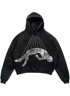New Hiphop Green Zip Hoodie Men Urban Harajuku Anime Print Long Sleeve 5 Wash Old Hoodies