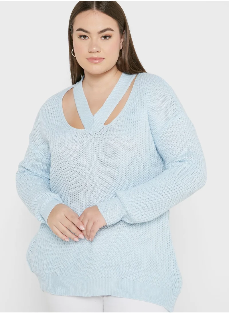 Ginger Plus Cutout Neck Detail Sweater