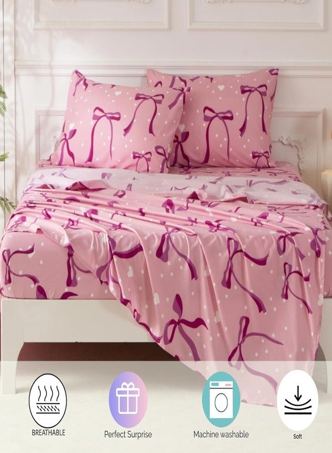 SDY 7PCS Twin Size Pink Bow Comforter & Sheet Set - Cute Room Decor Bedding for Girls, Includes 1 Comforter, 1 Flat &1 Fitted Sheet, 2 Pillowcases & 2 Pillow Shams, Cozy Adorable for Girls’ Bedroom - Image 4