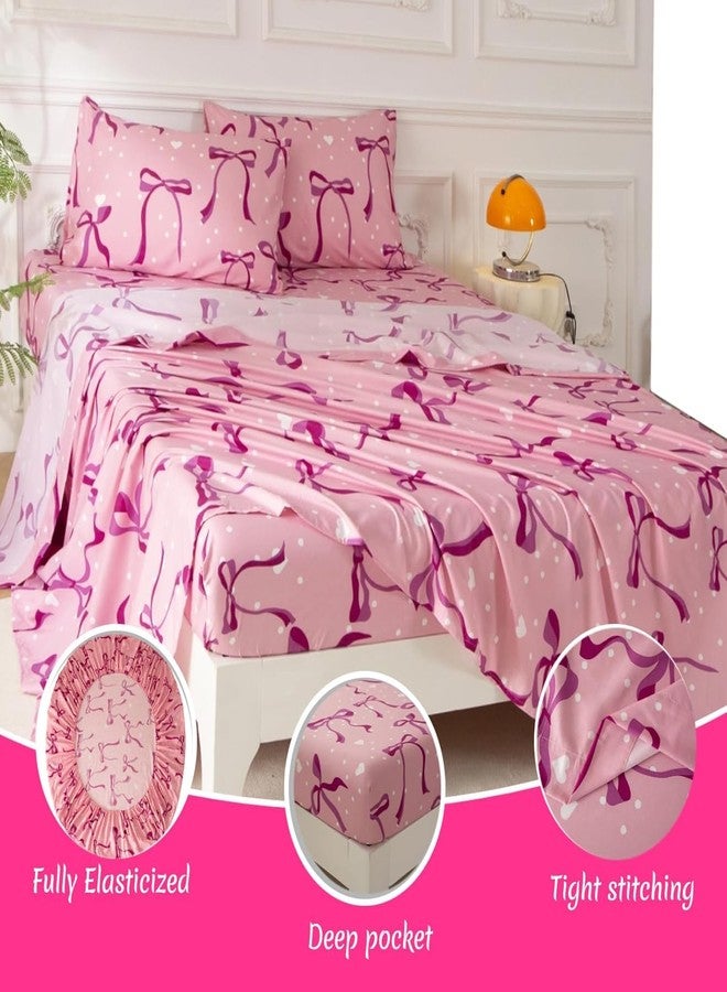 SDY 7PCS Twin Size Pink Bow Comforter & Sheet Set - Cute Room Decor Bedding for Girls, Includes 1 Comforter, 1 Flat &1 Fitted Sheet, 2 Pillowcases & 2 Pillow Shams, Cozy Adorable for Girls’ Bedroom - Image 3