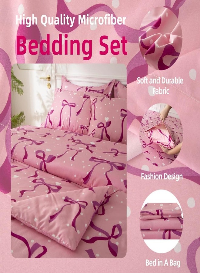 SDY 7PCS Twin Size Pink Bow Comforter & Sheet Set - Cute Room Decor Bedding for Girls, Includes 1 Comforter, 1 Flat &1 Fitted Sheet, 2 Pillowcases & 2 Pillow Shams, Cozy Adorable for Girls’ Bedroom - Image 5
