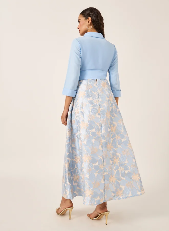 Styli Floral Jacquard Midi Dress