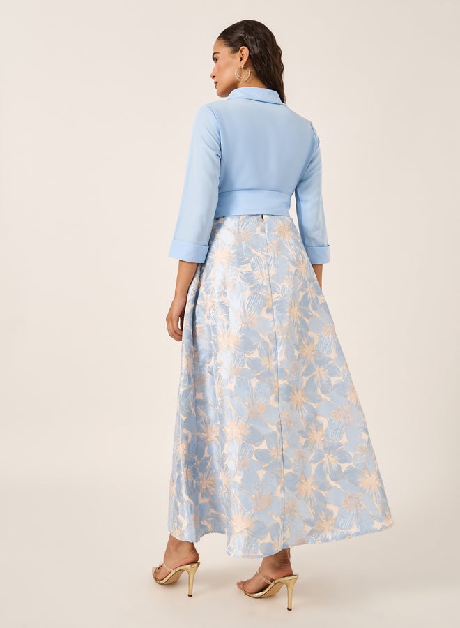 Styli Floral Print 3/4 Sleeves A-Line Maxi Dress with Tie Detail - Image 5