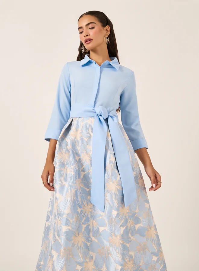 Styli Floral Jacquard Midi Dress