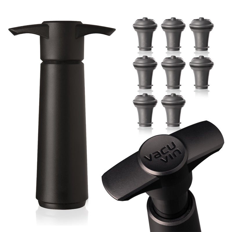 Vacu Vin Vacu Vin Wine Saver Pump Black with Vacuum Wine Stopper - Keep Your Wine Fresh for up to 10 Days - 1 Pump 8 Stoppers - Reusable - Made in the Netherlands  - Image 1