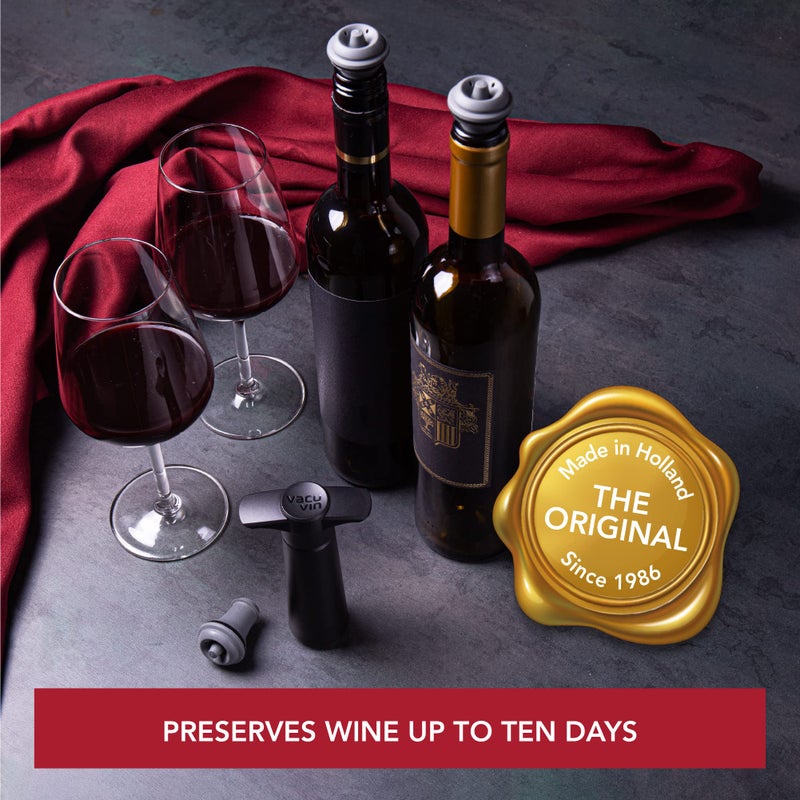 Vacu Vin Vacu Vin Wine Saver Pump Black with Vacuum Wine Stopper - Keep Your Wine Fresh for up to 10 Days - 1 Pump 8 Stoppers - Reusable - Made in the Netherlands  - Image 2