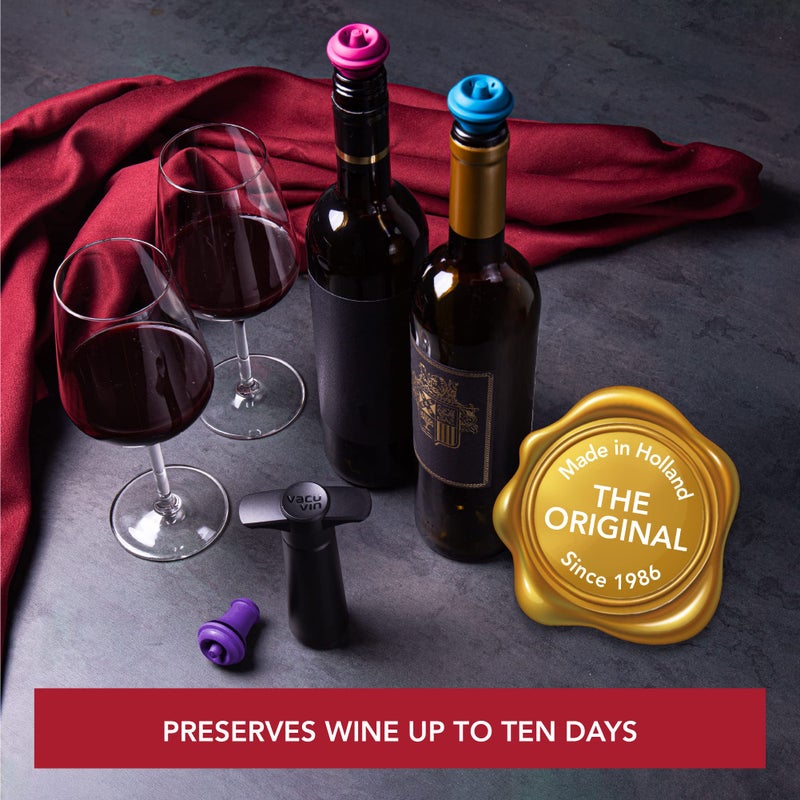 Vacu Vin Vacu Vin Wine Saver Pump Black with Vacuum Wine Stopper - Keep Your Wine Fresh for up to 10 Days - 1 Pump 8 Stoppers - Reusable - Made in the Netherlands  - Image 3