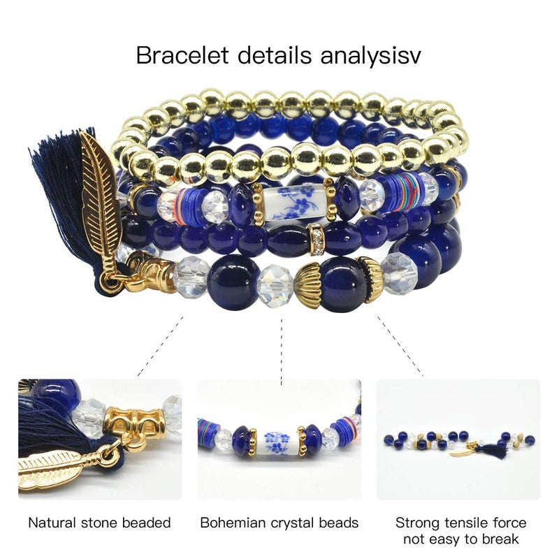 VONRU Bohemian Bracelet Sets for Women 6 Sets Stackable Stretch Multi-color Boho Hippie Dainty Jewelry Best Friend Gift (Bead bracelet set for women) - Image 3
