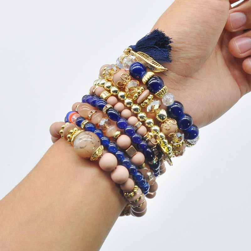 VONRU Bohemian Bracelet Sets for Women 6 Sets Stackable Stretch Multi-color Boho Hippie Dainty Jewelry Best Friend Gift (Bead bracelet set for women) - Image 5