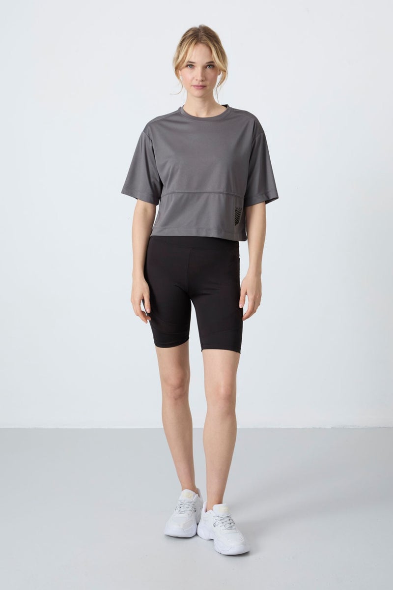 Tommy Life Dark Gray Polyester Breathable Textured Thin Flexible Oversize Fit Performance Women's T-Shirt - 97284  - Image 4