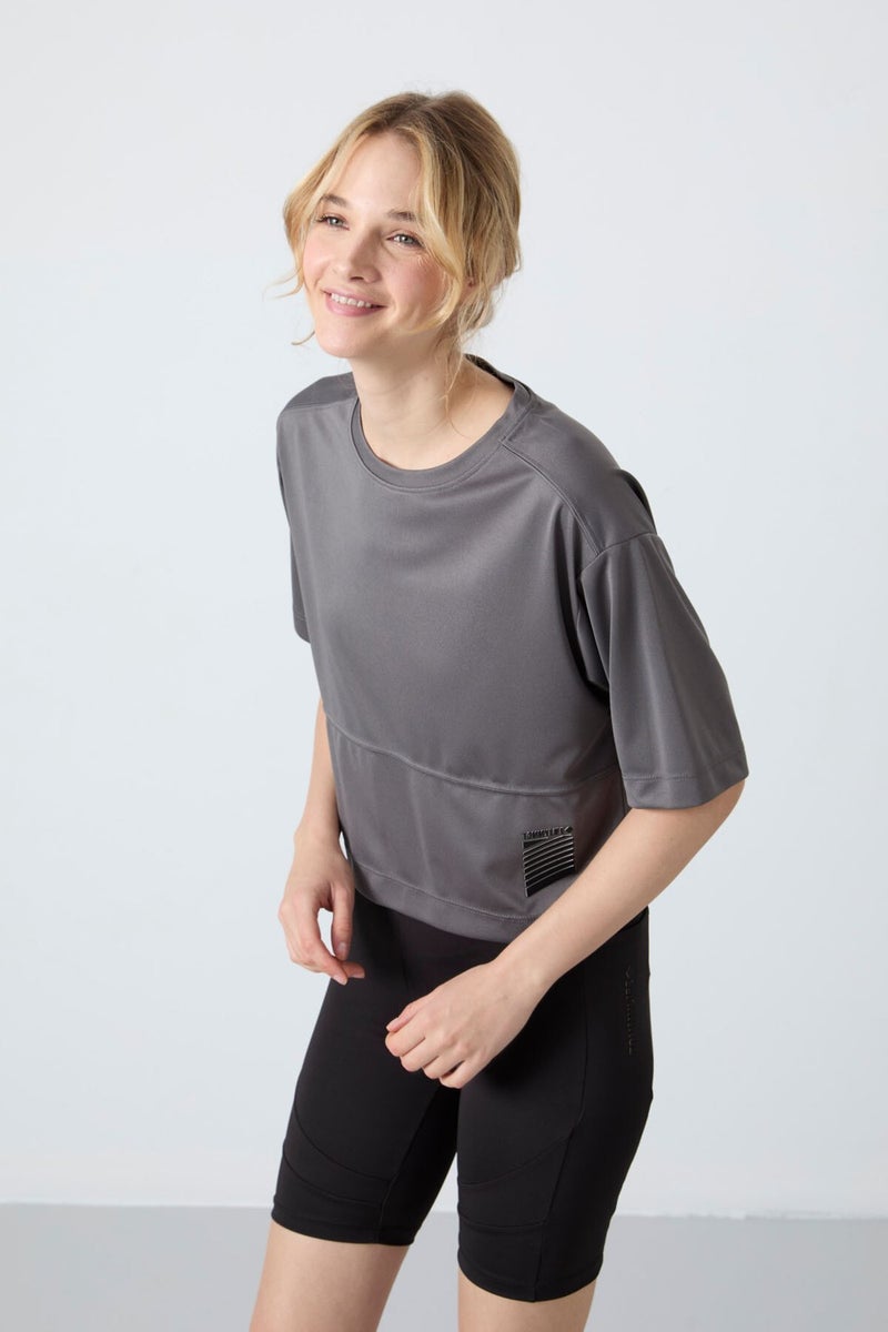 Tommy Life Dark Gray Polyester Breathable Textured Thin Flexible Oversize Fit Performance Women's T-Shirt - 97284  - Image 3