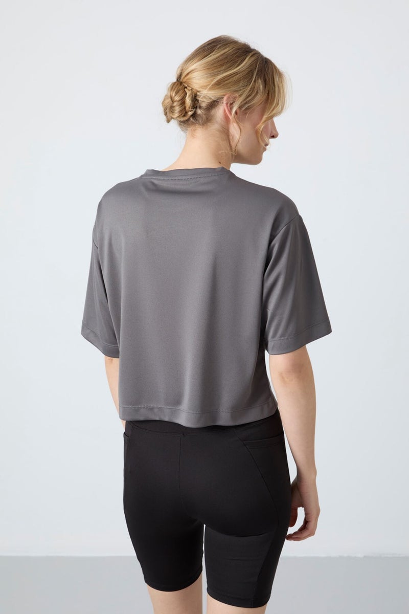 Tommy Life Dark Gray Polyester Breathable Textured Thin Flexible Oversize Fit Performance Women's T-Shirt - 97284  - Image 5