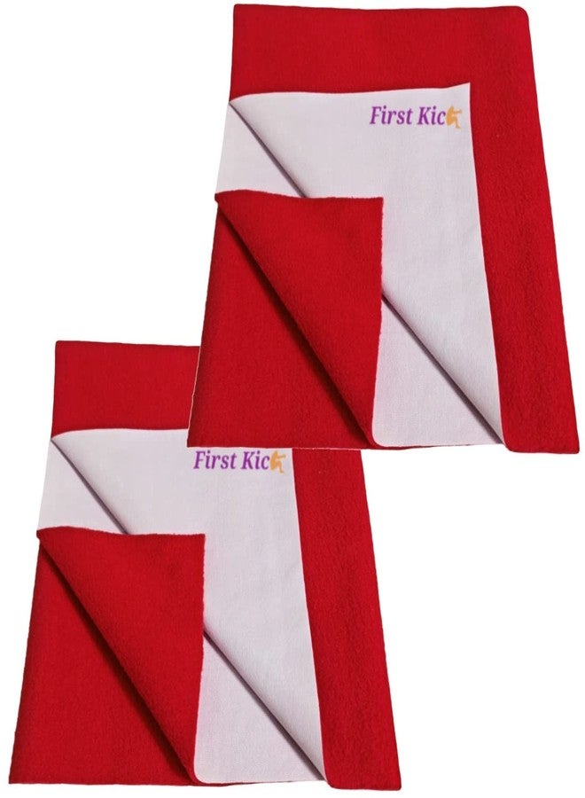 First Kick Waterproof Baby Bed Protector/Mattress Cotton Dry Sheet (100cm X 70cm) for Born Baby/Kids- (RED) - Medium - Pack of 2 - Image 1