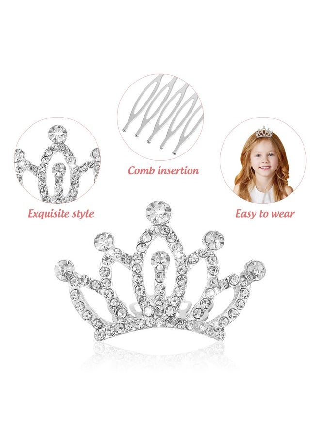 minkissy minkissy 4pcs Crown Comb Hair Clips Medium Girl Hair Clips Combs for Kids Cute Tiaras Small Rhinestone Tiara Mini Rhinestone Mini Tiara Crowns for Little Girls Kids Party Headdress Silver  - Image 5