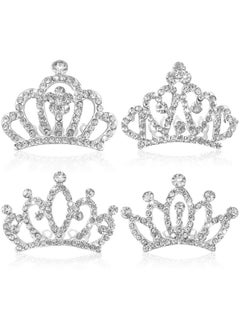 minkissy minkissy 4pcs Crown Comb Hair Clips Medium Girl Hair Clips Combs for Kids Cute Tiaras Small Rhinestone Tiara Mini Rhinestone Mini Tiara Crowns for Little Girls Kids Party Headdress Silver  - Image 1