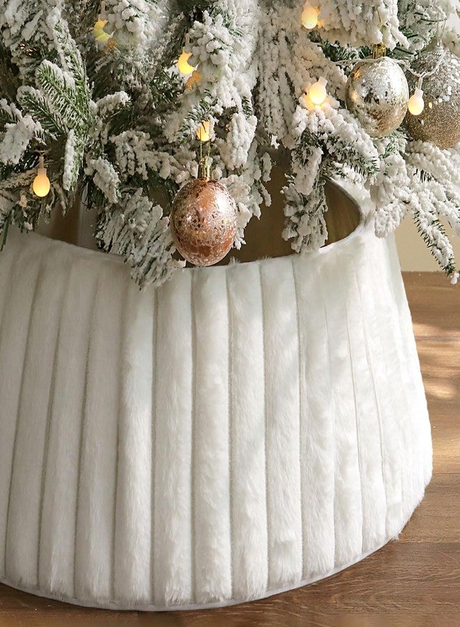 Bunny Chorus Christmas Tree Collar, Rustic White Luxury Plush Faux Fur Tree Collar with Stripe Textured Pattern, Soft Fluffy Xmas Tree Ring Boho Tree Skirt for Holiday Decorations Indoor Home Decor - Image 1