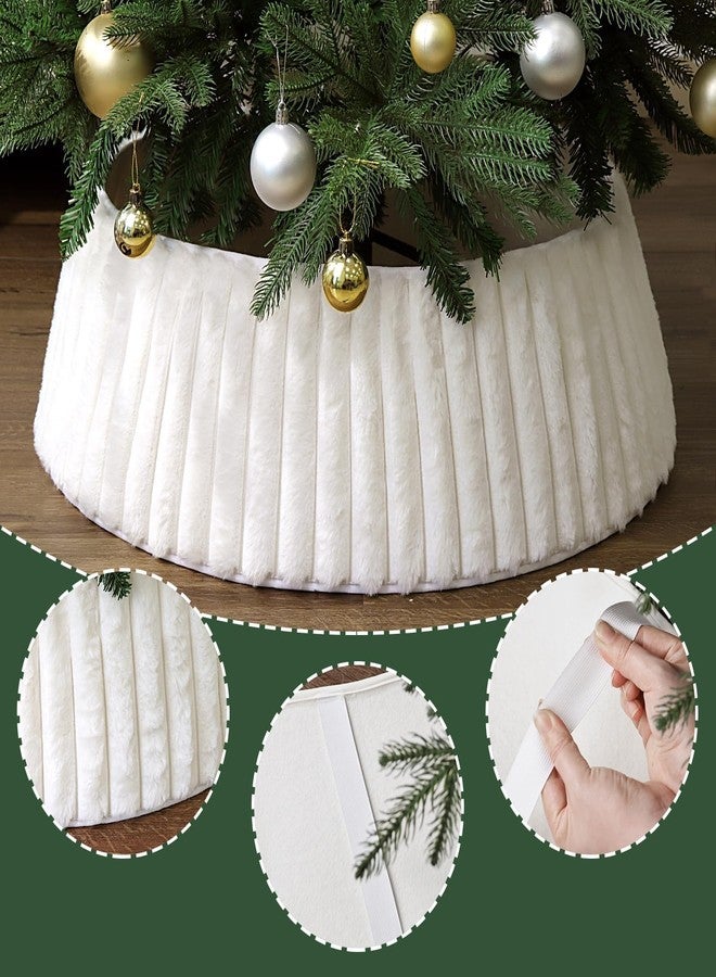 Bunny Chorus Christmas Tree Collar, Rustic White Luxury Plush Faux Fur Tree Collar with Stripe Textured Pattern, Soft Fluffy Xmas Tree Ring Boho Tree Skirt for Holiday Decorations Indoor Home Decor - Image 4