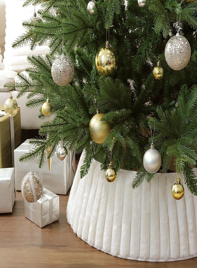 Bunny Chorus Christmas Tree Collar, Rustic White Luxury Plush Faux Fur Tree Collar with Stripe Textured Pattern, Soft Fluffy Xmas Tree Ring Boho Tree Skirt for Holiday Decorations Indoor Home Decor - Image 5