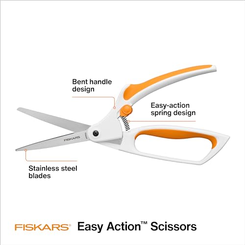 Fiskars Easy Action Scissors No 8 SpringAssisted SoftGrip Bent Handle Reduces Hand Fatigue Precision Stainless Steel Blades for Clean Tabletop Cutting Ambidextrous Design Stainless Steel - Image 3