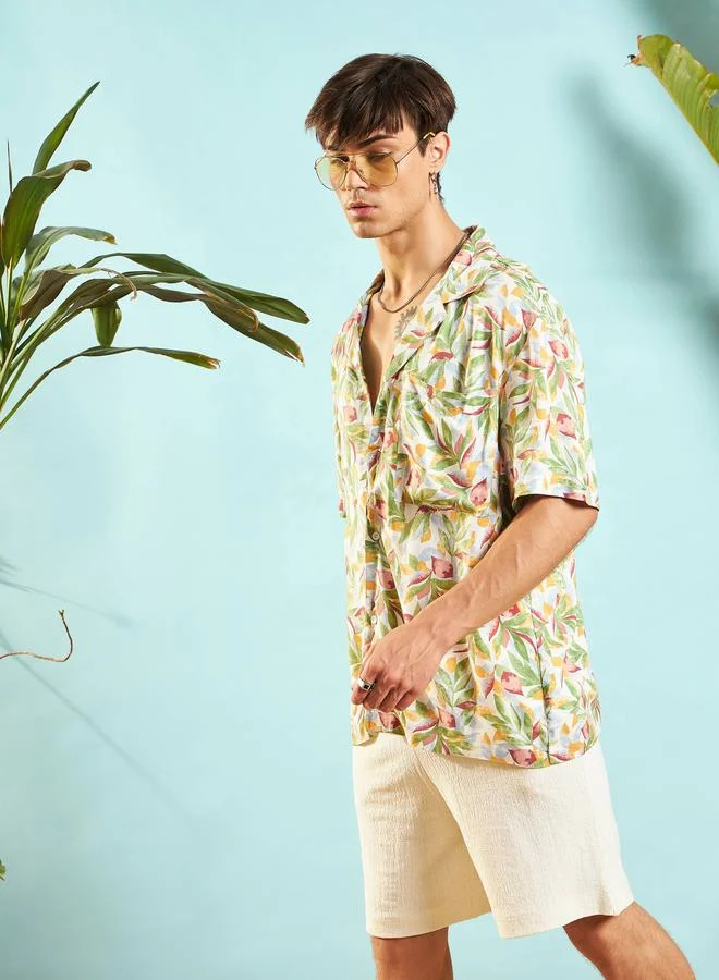 Mascln Sassafras Tropical Print Relaxed Fit Shirt by Styli